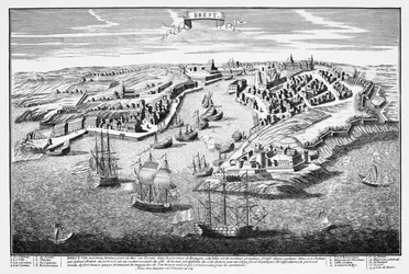Perspective view of the city of Brest from the harbor in the seventeenth century